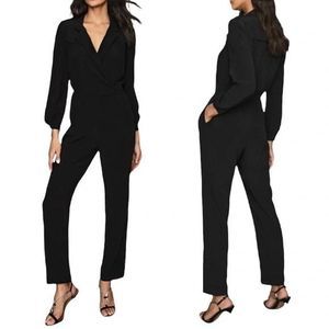 REISS Selena Utility Long Sleeve Crepe Jumpsuit Black  size 10